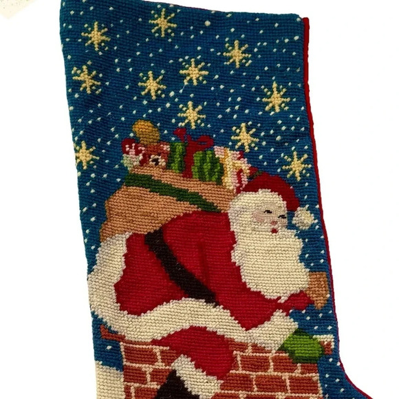 NWT Vintage The Jabara Group 100% Wool Needlepoint Santa Christmas Stocking - Picture 6 of 8